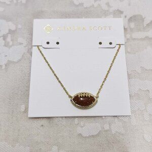 Kendra Scott Football Gold Orange Goldstone Short Pendant Necklace